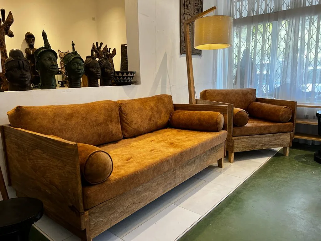 Bespoke Jua Range timber sofa and armchair in the showroom