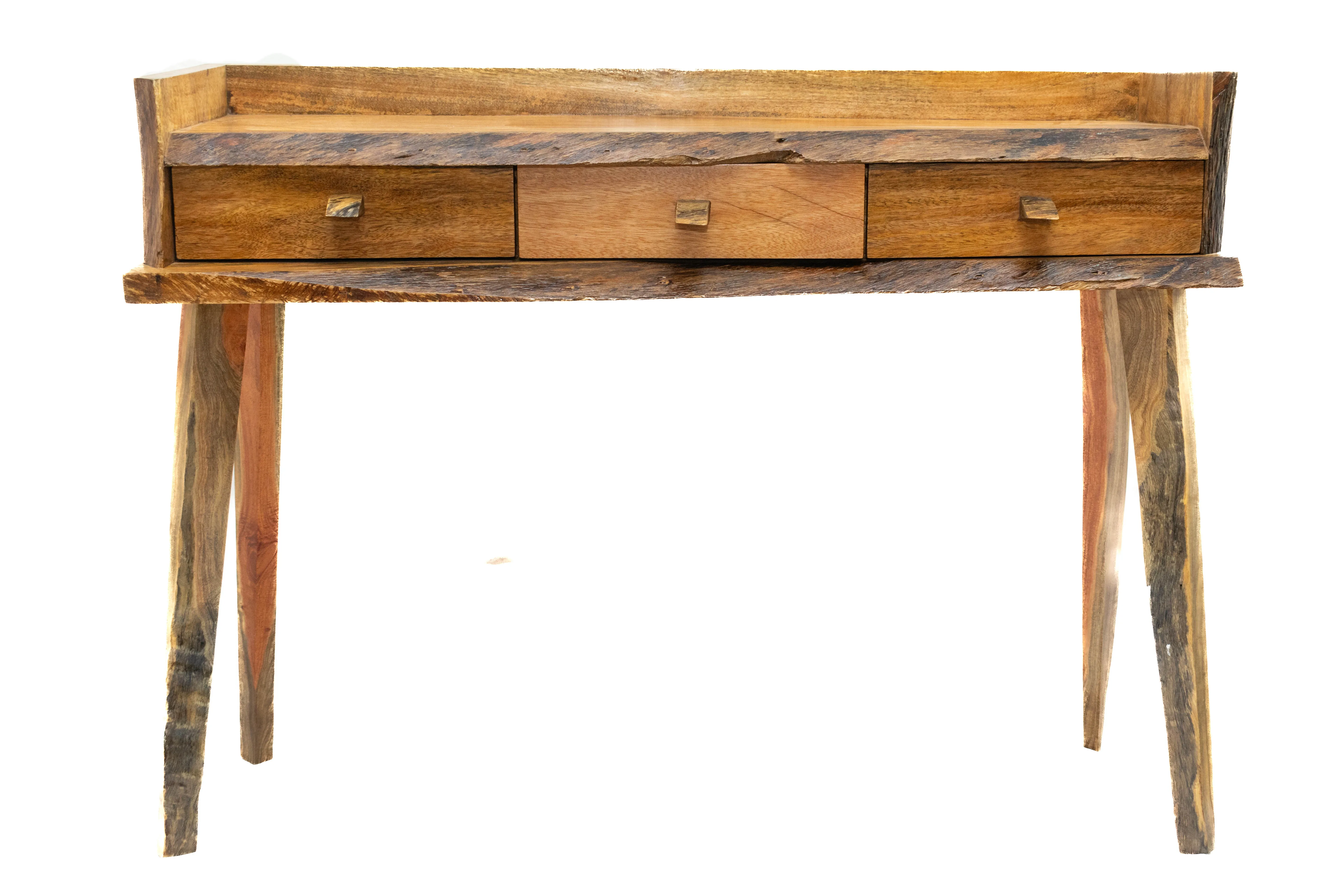 3 drawer live edge working desk and console front view